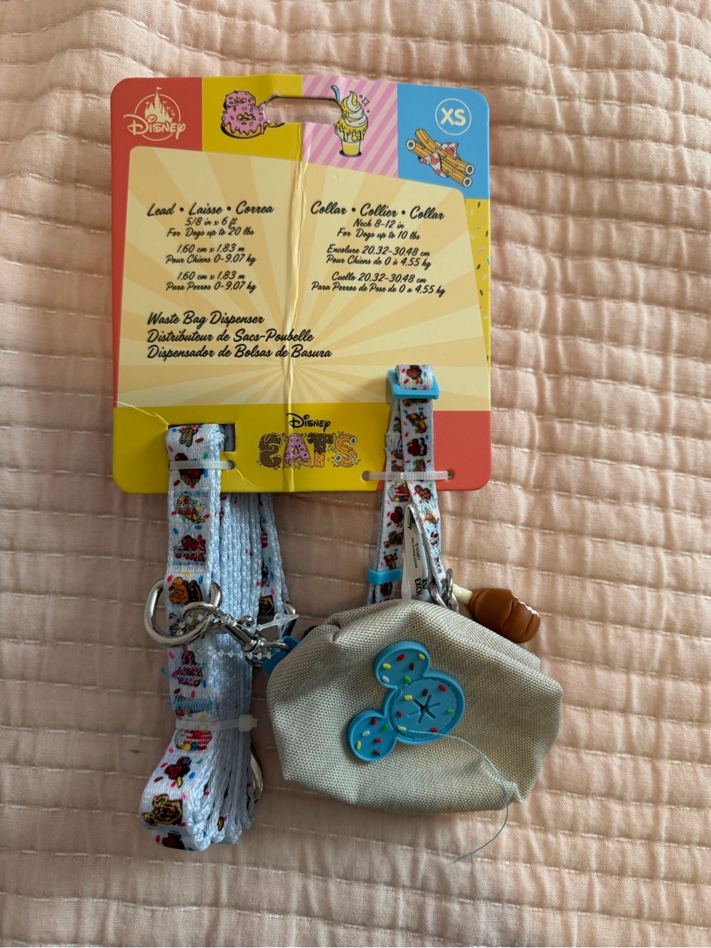 Disney Light Blue Printed Dog Collar, Leash & Waste Bag Holder Set